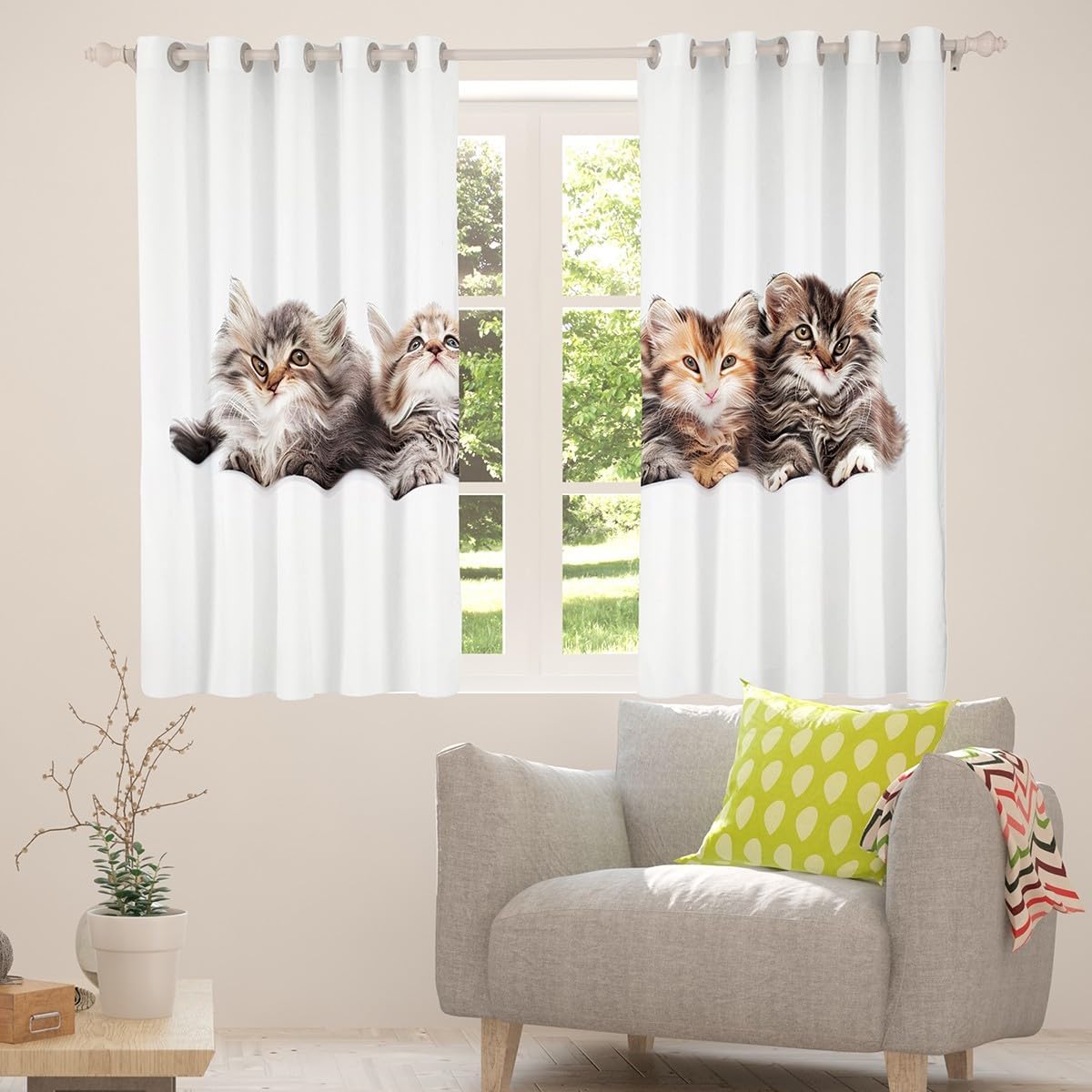 Cats Print Darkening Dreapes Kids Cat Curtains for Bedroom Boys Girls Decor Cute Kitten 30%-50% Blackout Curtains Cat Lover's Gift Kawaii Animal Grey Window Treatments (2 Panels, 52 x 84 Inch)