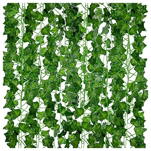 ASHINER Enredaderas Artificiales Decoracion otoño para el hogar, Plantas Hiedra Artificiales, Paquete de 12 Guirnalda de Hojas Verde sintética, Decoración de Pared para Interiores y Exteriores