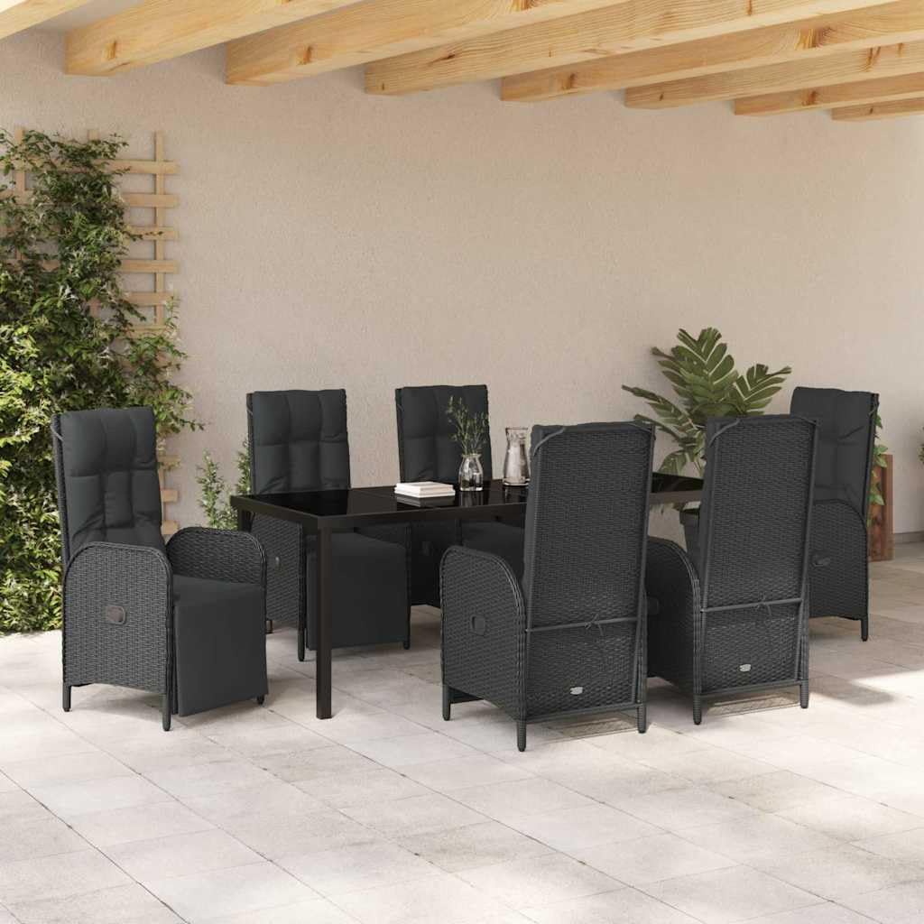 7-częściowy zestaw mebli ogrodowych z poduszkami, czarny polirattan, 6 miejsc siedzących, stół 160 x 80 x 73 cm, odporny na warunki atmosferyczne, zestaw mebli outdoorowych na taras, balkon
