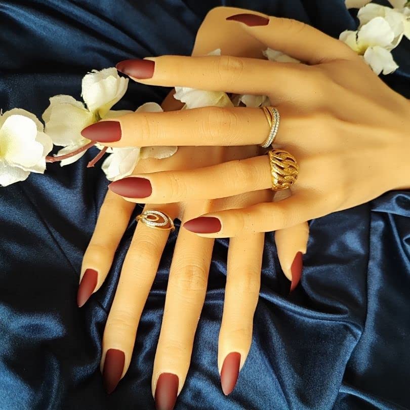 Mahogany Red Matte Nails:- Set of 24 Reusable Nail Kit Gel Finished Matte Look Press On Nails Dailywear Nails Luxury Gel Nails (Mahogany Red Matte Nails)-image-43