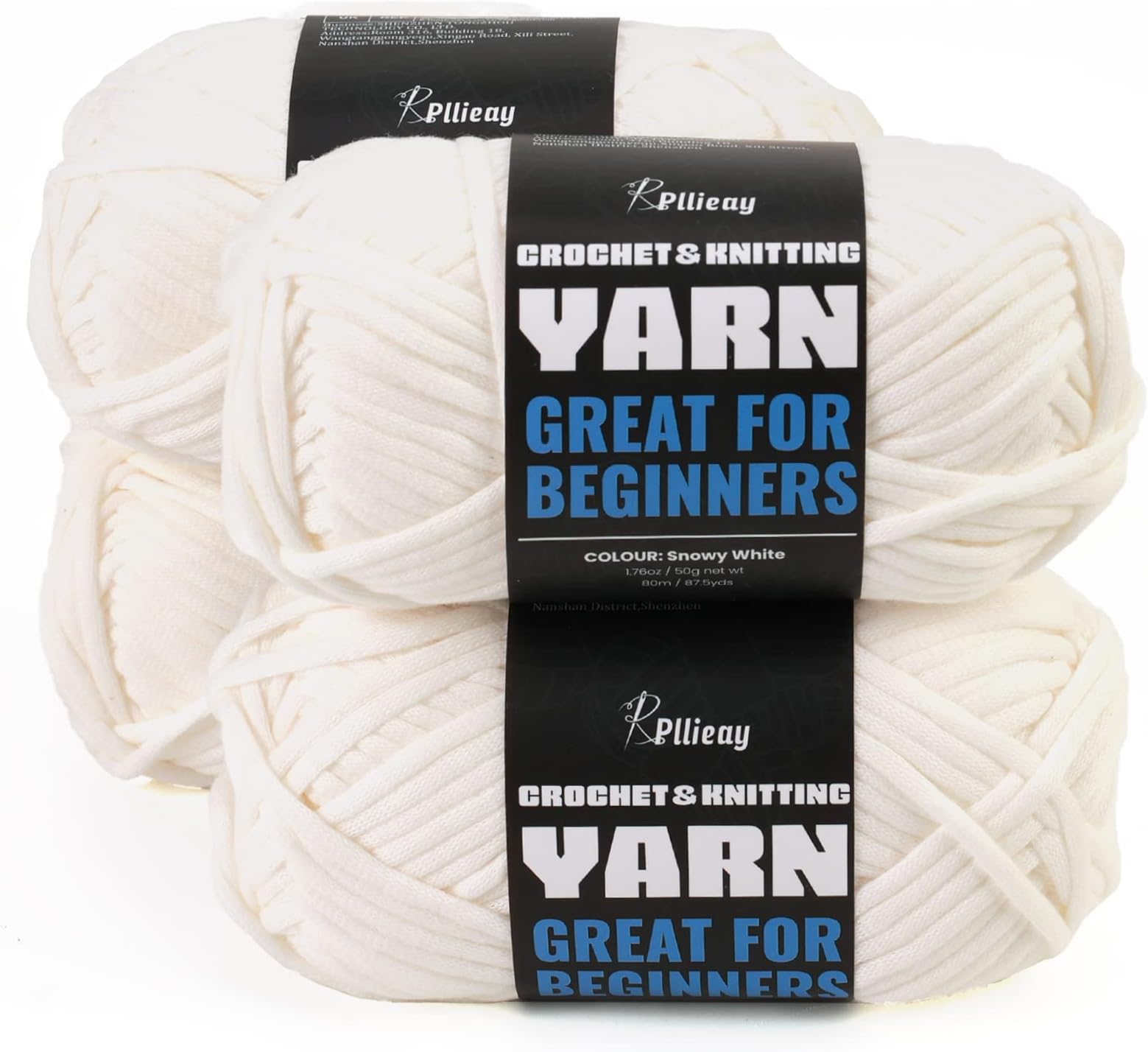 Pllieay Snowy White Cotton Yarn for Crocheting and Knitting, 4 Pack Crochet Yarn for Beginners with Easy-to-See Stitches, Cotton-Nylon Blend Yarn for Beginners Crochet Kit Making