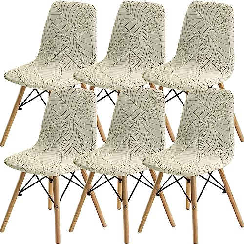 SHENGYIJING Dining Chairs Covers Set of 2/4/6,Style Shell Dining Chair Mid Century Modern Chair Sipcover,Upholstered Dining Accent Side Chair Covers (Cream1,6 Pieces)
