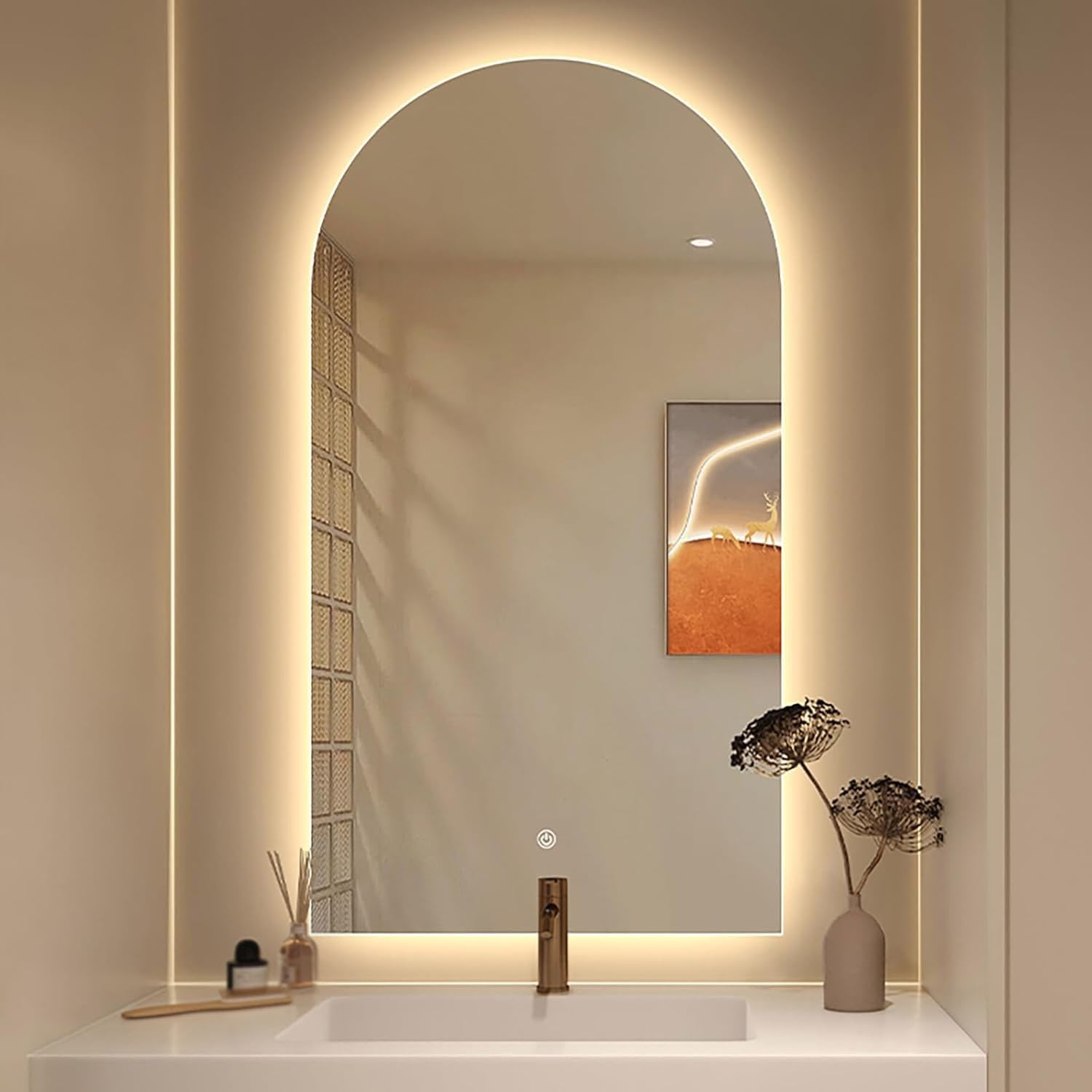 BKSXSOP Bathroom mirror, arched bathroom wall wall-mounted makeup suitable for bedroom, entrance, bathroom, hotel, etc.