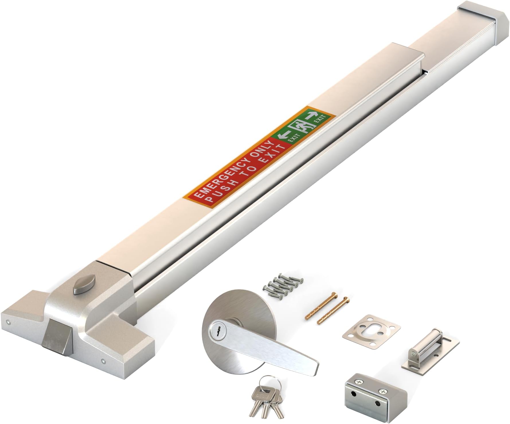 LANITI Hardware Push Bar Stainless Steel Commercial Emergency Exit Bar Panic Exit Device Suitable for Wood Metal Door Exterior Locking Lever Trim. (Handle Lever - Without Alarm 2.0)