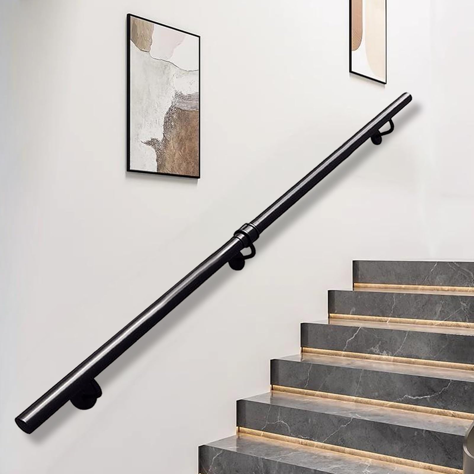 FKXSXAZ Black Stair Handrail for Indoor and Outdoor, Industrial Handrails Wall Mounted Hand Railing Wrought Iron Grab Bar Rail Loft Porch Deck, 30-600cm Complete Kit(9.2ft/280cm)