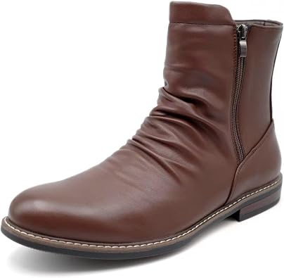 Finishing & Sewing Mens Casual Motorcycle Combat Ankle Boots with Side Zipper and Ruched Design