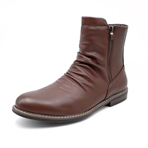 Finishing Sewing Mens Casual Motorcycle Combat Ankle Boots with Side Zipper and Ruched Design