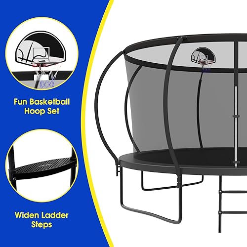 Miniatura 6 de SKYUP 2023 Tranpoline actualizado de 12, 14, 15, 16 pies, 1500 libras para niños y adultos, Tranpoline recreativo con aro de baloncesto, tranpoline