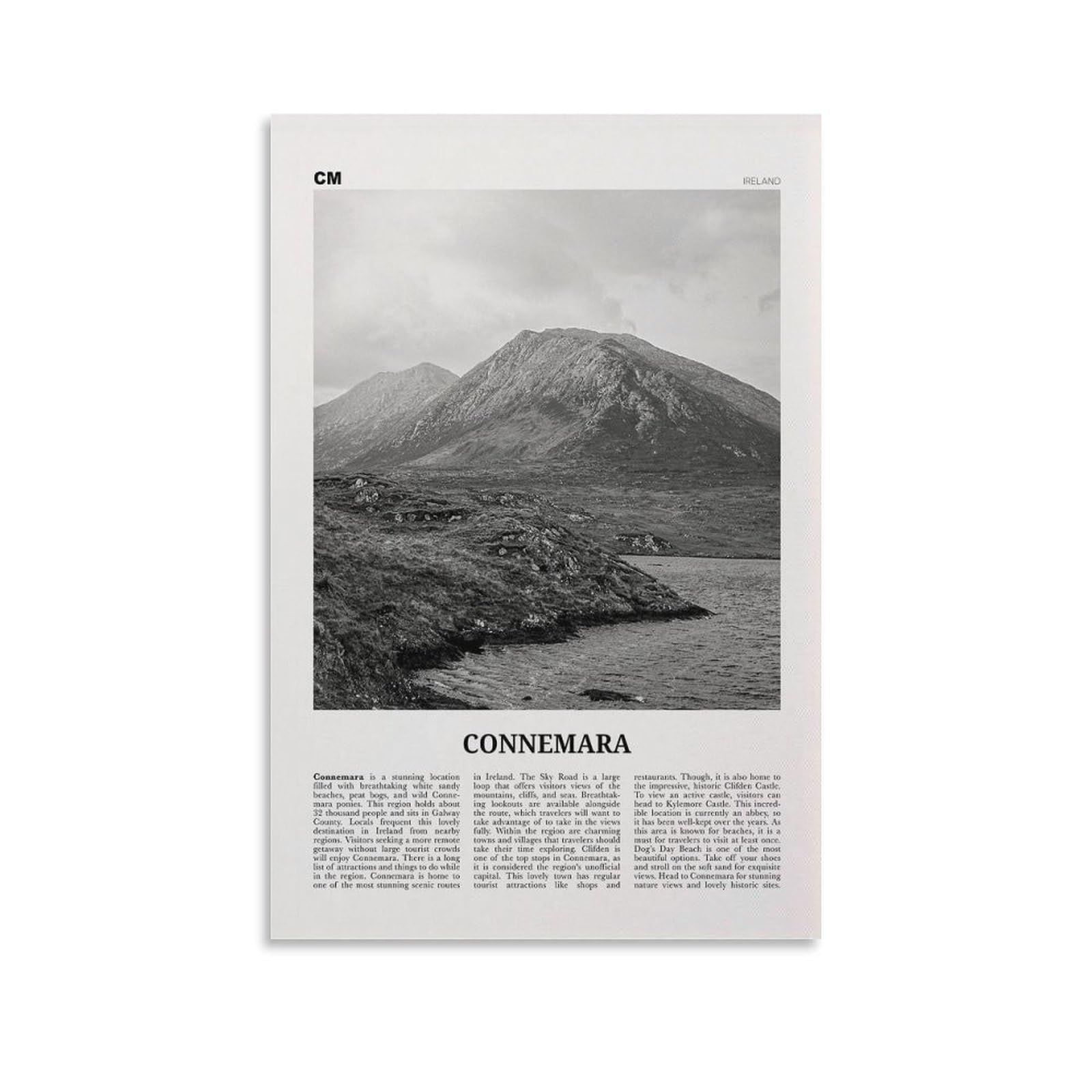 LZTEN Connemara Print Black And White, Connemara Wall Art, Connemara Poster, Connemara Photo, Connemara Wall Décor, Connemara Map, Ireland Canvas Wall Art P