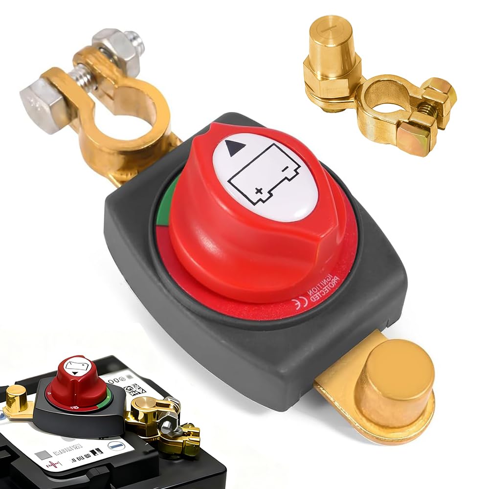 Batteriehauptschalter, Autobatterie Trennschalter mit Batterieklemmen, Trennschalter Wasserdicht, Batterieschalter Auto 12V-48V für Auto Motorrad Marine Boat Caravan Yacht Bus Boot Reisen