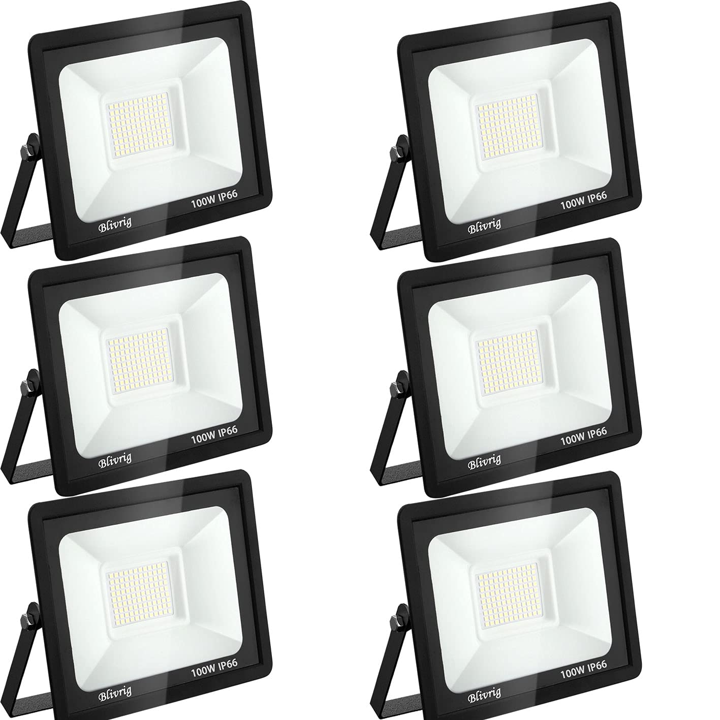 LED Strahler Außen 100W 6 Stück, LED Strahler Flutlicht 100W, 10000LM Superhell Außenstrahler 6000K Kaltweiß Fluter Flutlicht IP66 Wasserdicht Aussenstrahler, Außenlampe Hinterhof, Garage, Flur
