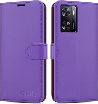 iCatchy for Oppo A57 Case Leather Wallet Book Flip Folio Stand View Cover with Card Slots and Kickstand for Oppo A57 Phone Lilac