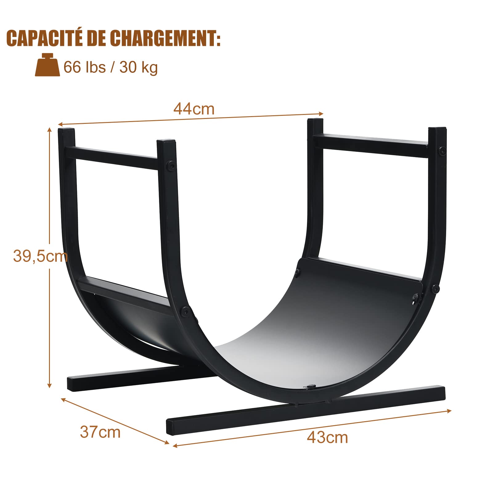 COSTWAY Range Buches Interieur Bois de Cheminée en Métal en Forme de U 43 x 37 x 39,5 cm avec Base Stable et Poignées de Transport Charge 30 kg Porte Buches Interieur Intérieur Extérieur
