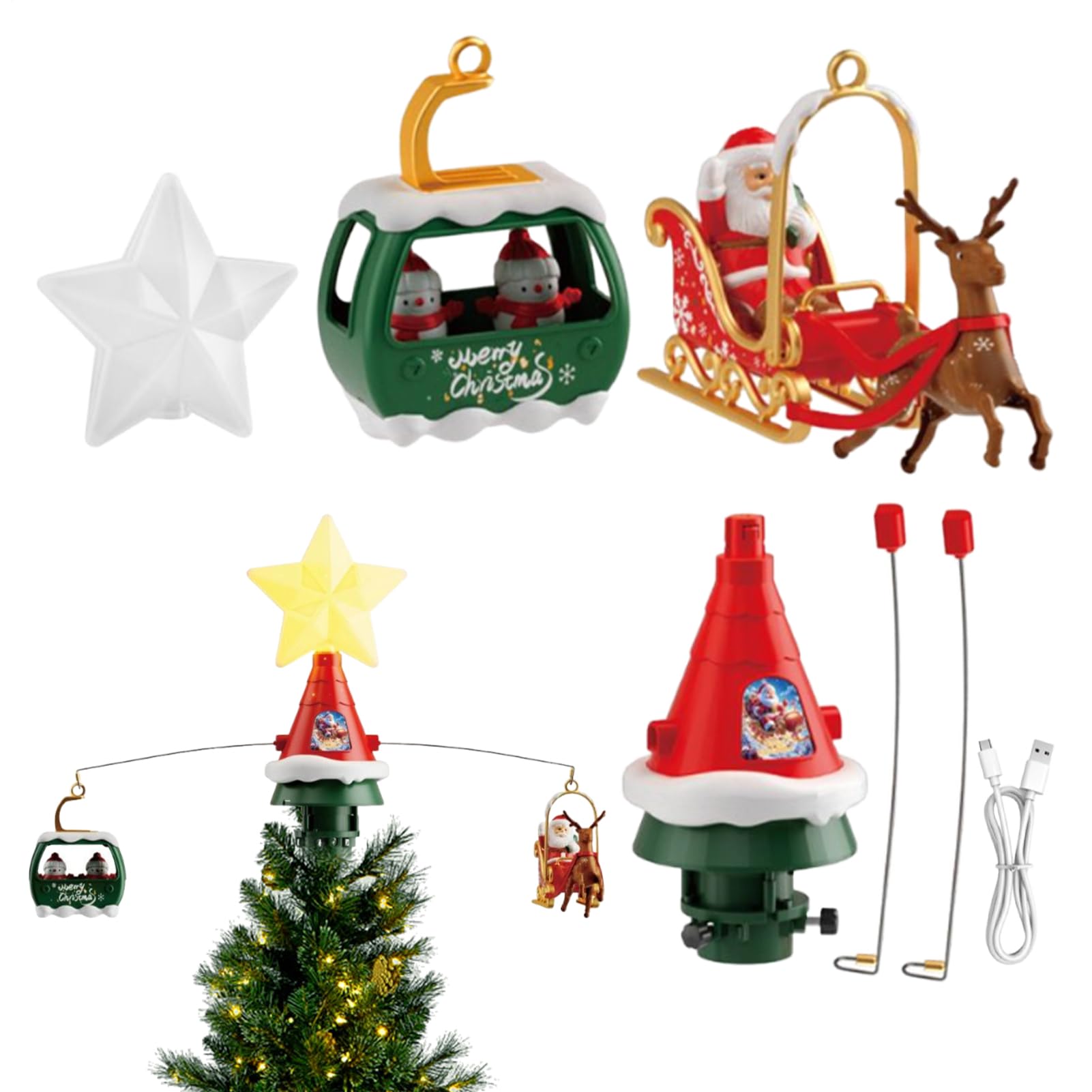 Estrella De Árbol De Navidad Iluminada | Giratorio para La Copa
