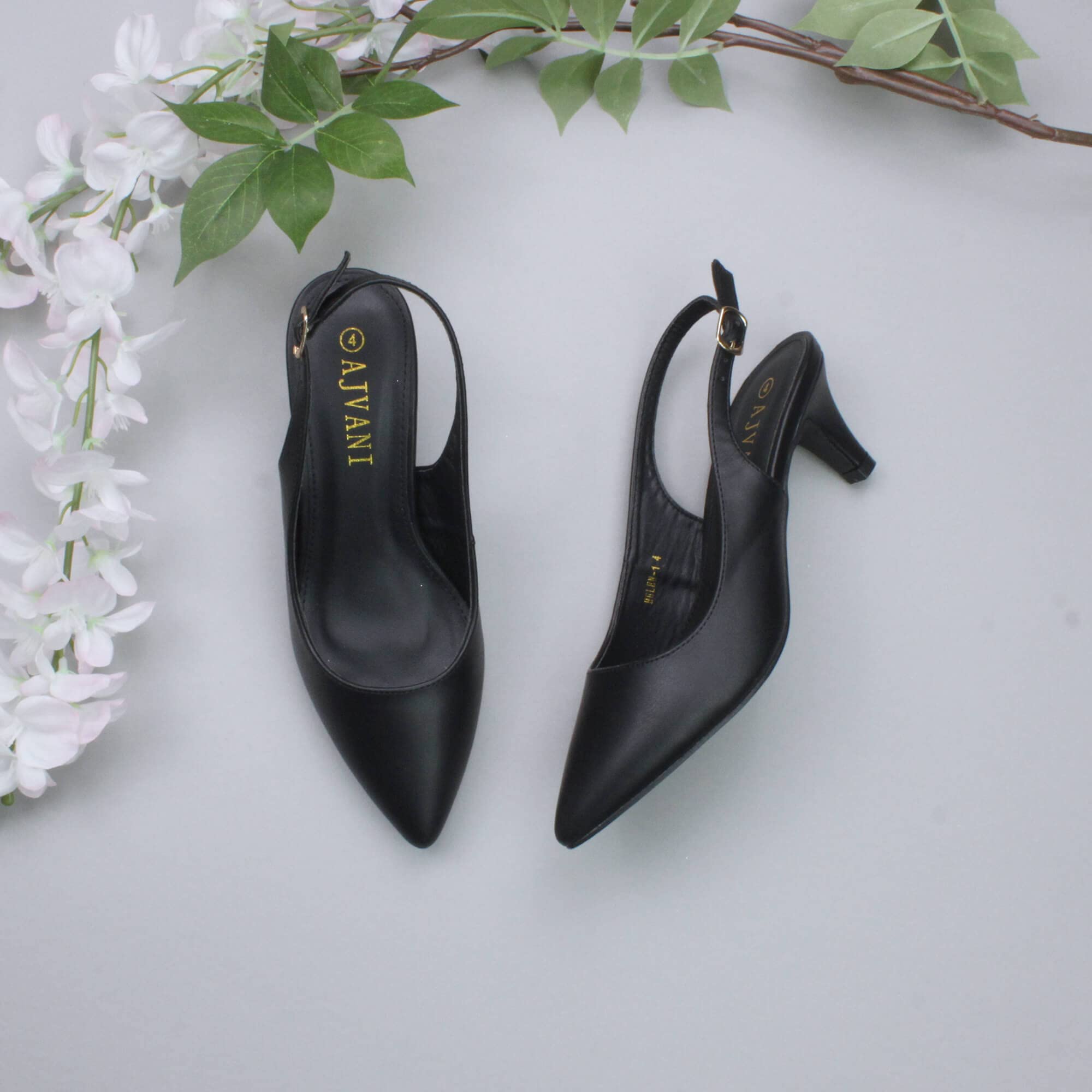 Damen Kleiner Absatz Party Abend Hochzeit 50er Slingback Schnalle Spitz Schuhe mit Offenem Rücken Größe
