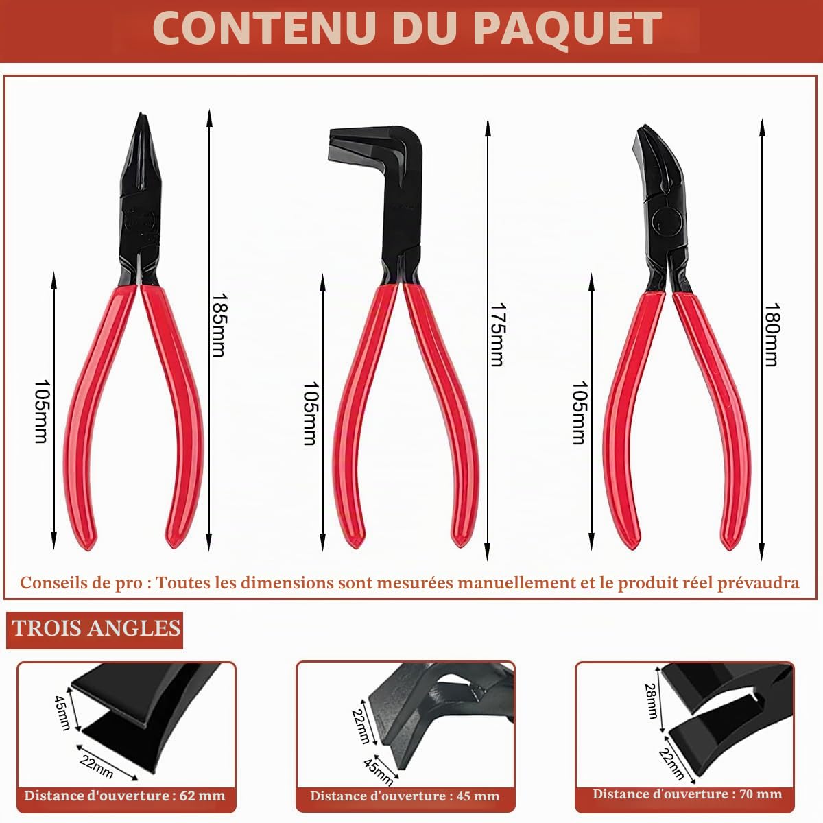 3PCS Pince Pliante Plieuse Tole(0°, 45°, 90°) Pinces à Plier la Tôle Portable Largeur 22 mm Mini Jeu de Pinces à Tôle de 22 mm Pince à Chanfreiner Outil Couvreur pour Plier et Lisser les Tôles