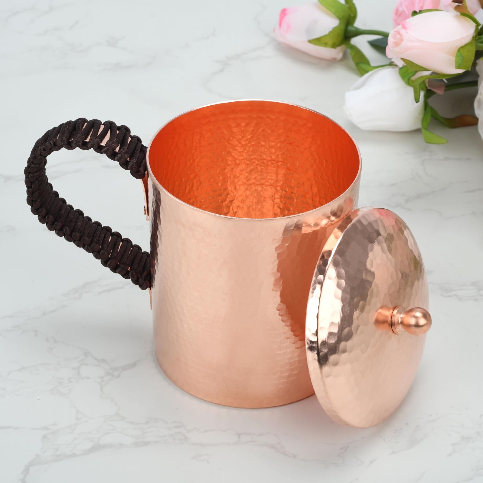 Kubek z litej miedzi – ręcznie młotkowany ajurwedyjski kubek do picia, zatrzymujący zimno kubek Moscow Mule do koktajli i whisky, czysta miedź, do użytku domowego w barze