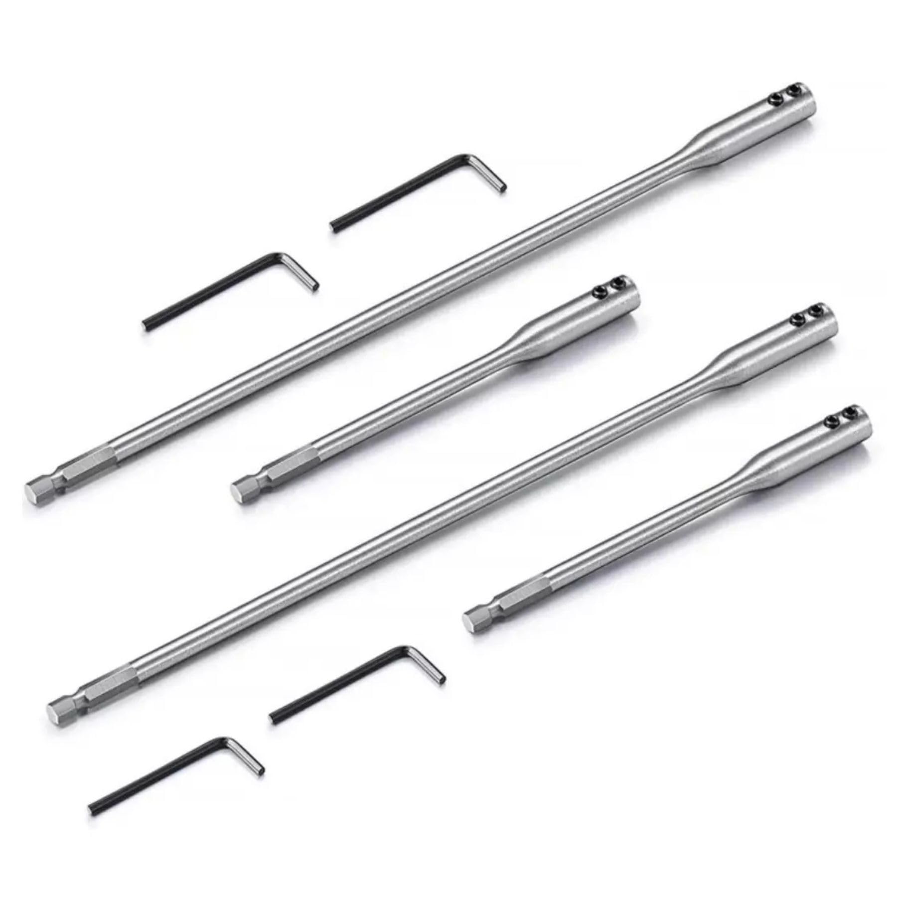 4pcs Drill Bit Extension Set 6" & 12" Long High-Carbon Steel Wood Spade Drill Bit Extender Extension Set for Wood Turners Furniture Carpentry and Construction with Allen Keys 1/4" Hex Shank