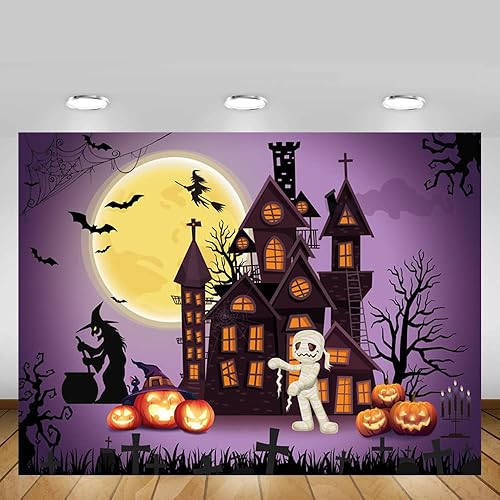 Miniatura 5 de MEHOFOND Telón de fondo de Halloween de 10 x 7 pies con texto en inglés Happy Hallowmas para niños, fiesta de disfraces, terror, momia aterradora,