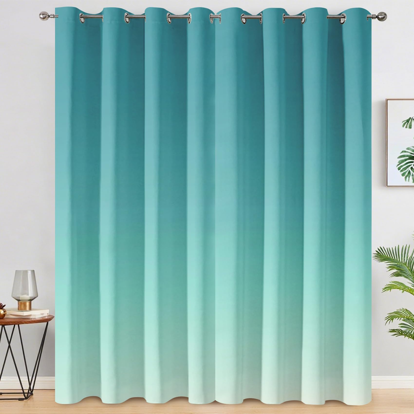 Blau Farbverlauf Vorhänge für Wohnzimmer Schlafzimmer Kinderzimmer 140x140cm(BxH) Ombré Vorhang Blickdicht Gardinen mit Ösen, Kälteschutz Thermo Verdunklungsvorhänge, 2er Set