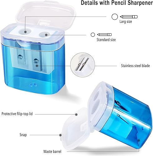 Miniatura 3 de 4 sacapuntas de lápiz sacapuntas manual colorido y compacto de doble agujero con tapa sacapuntas para niños y adultos sacapuntas portátiles de mano