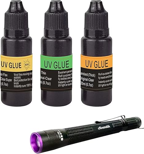 Miniatura 6 de EUPHENG Resina UV para atar moscas con tres fórmulas gruesas, fina y súper flexible, pegamento para atar moscas para construir moscas, cabezas,