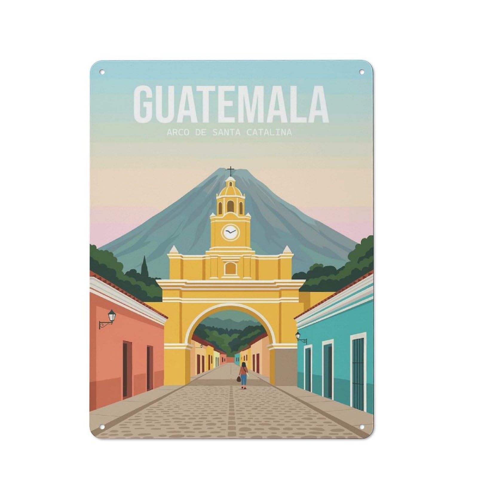 Junmoney Guatemala Arco De Santa Catalina Bistro Metal Sign 40X30cm, Vintage Cafe Wall Decor For Takeaway, Bar, Kitchen Or Counter Area