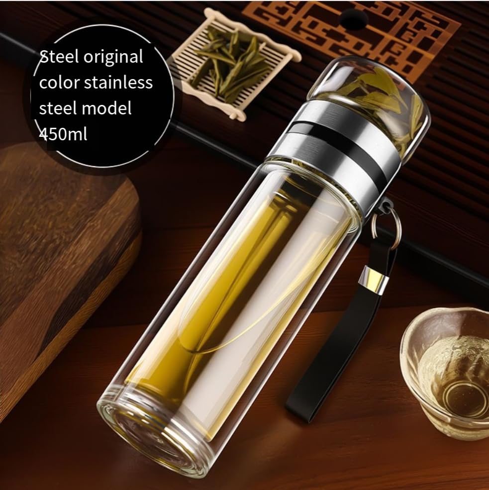 Image of NYRWANA Borosilicate Glass Travel Mug with Glass Lid | 300ml Heat-Resistant Tea & Coffee Mug | Microwave & Dishwasher Safe | Transparent Glass Cup for Home, Office, Camping & Travel