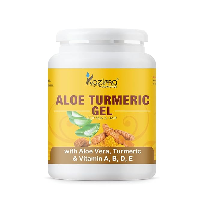 KAZIMA Aloe Turmeric Gel for Face and Body, 500gm | with Multivitamins, Turmeric and Pure Aloe Vera for Soothing, Hydrating, & Moisturizing | Brightening Gel for Dark Spots and Hyperpigmentation