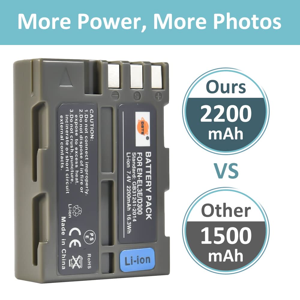 2 Batterie EN-EL3E 2200mAh + Doppio Caricatore Per Nikon D50 D70 D80 D90 D100 D200 D300 D300S D700 D900
