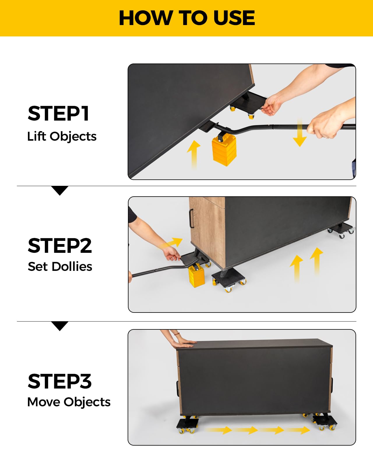 KYX Furniture Dolly, Furniture Movers with 5 Wheels,Carbon Steel Panel Heavy Duty Dolly, Furniture Lifter with 360° Rotatable Silent Floor-Friendly Universal Wheels, Max Load 4000LBS (6.9x6.9 in) — Amazon image 8