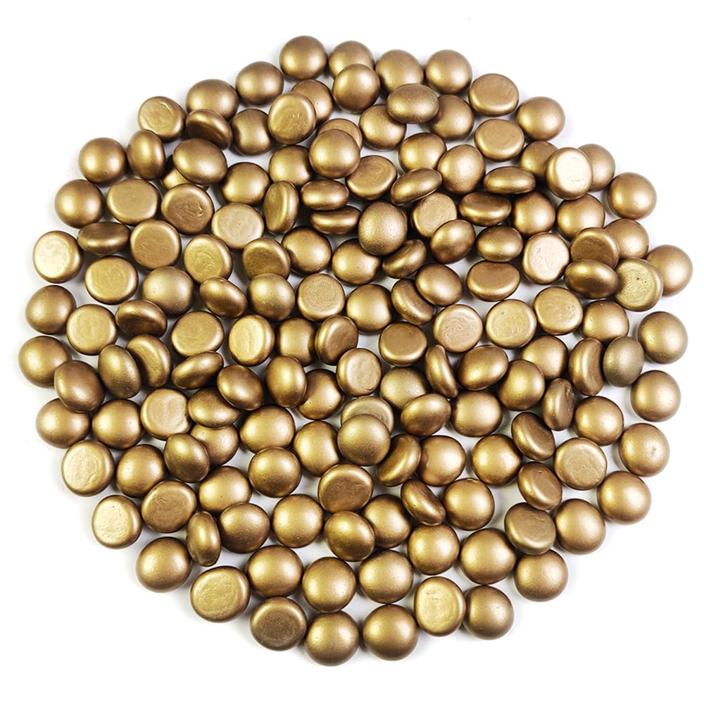 HappyFiller Gold Flat Marbles 5 LB, Shiny Metallic Glass Gems, Vase Filler