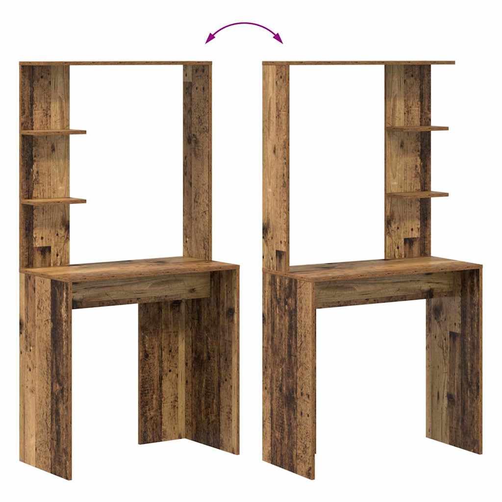 Escritorio de madera recuperada 78,5 x 37 x 154,5 cm con placa de madera para la oficina en casa y el estudio