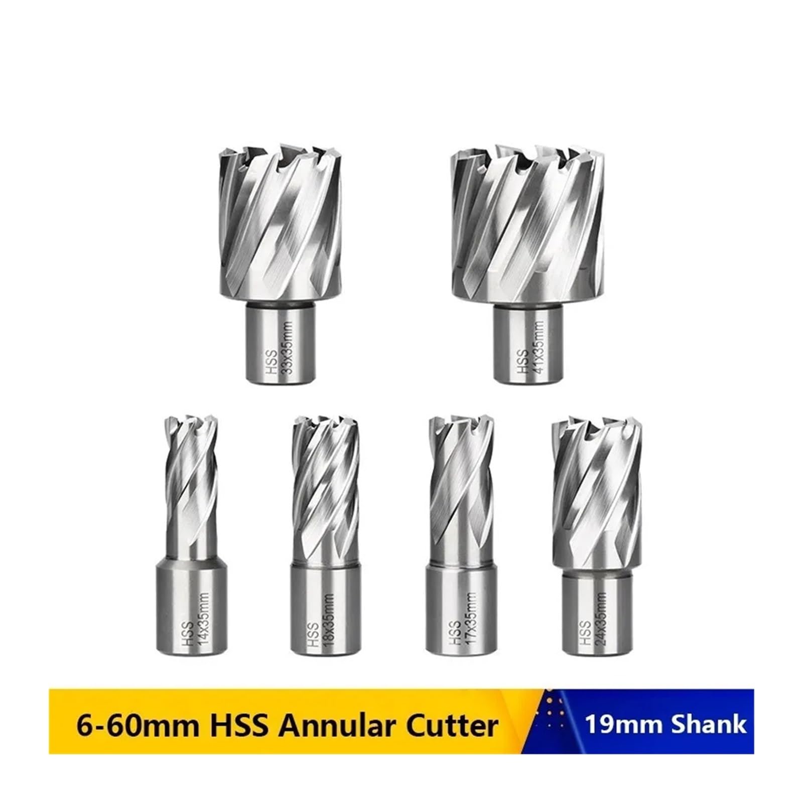 Mag Drill Cutter, HSS Annular Cutters 6-60mm x 35/55mm 19mm Shank For Metal Drilling(60x35mm)
