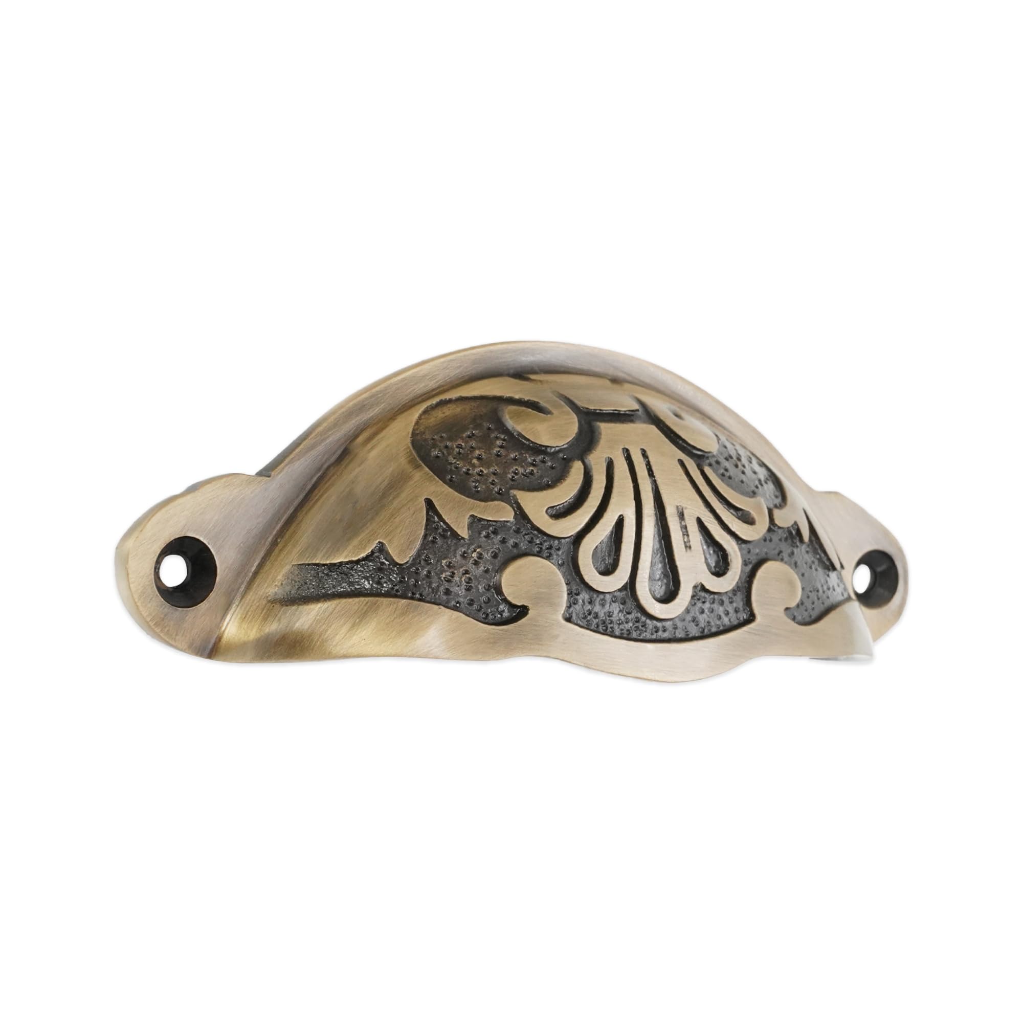 Infinity Decor Traditional Antique Brass Half Moon Floral Cup Shell Pull 100mm - Solid Brass Kitchen Cabinet Cupboard Chest Drawer Door Handle