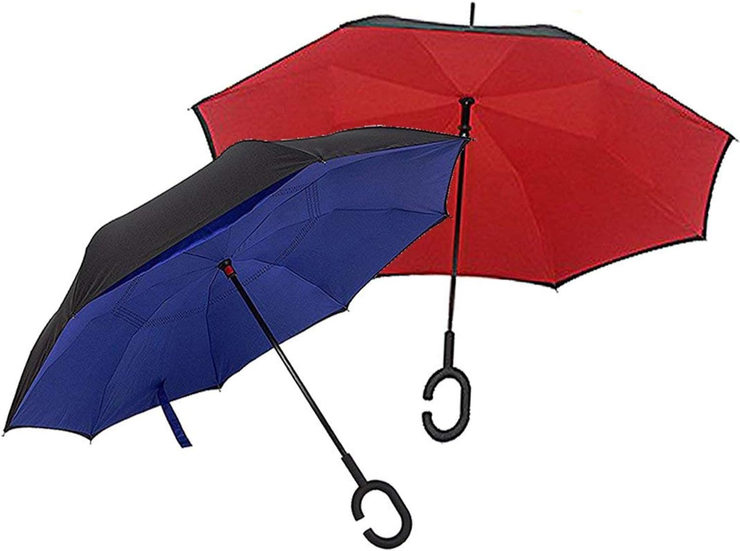 We pay your sales tax [Set of 2] Inverted Umbrella Windproof Reverse Double Layer Umbrella with C-Shaped Hands Red & Blue B11845-2