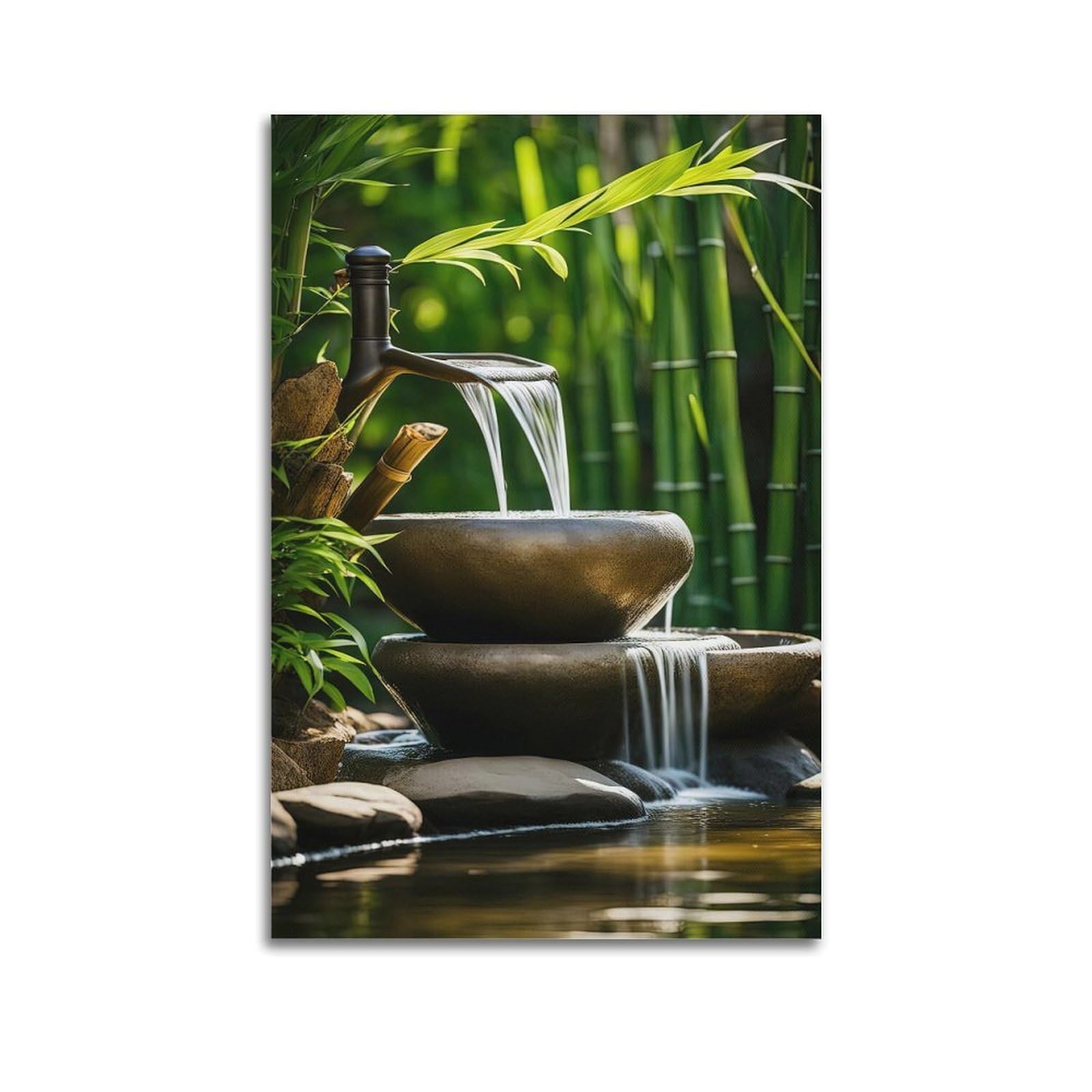 ZSZWHJ Zen Stones Poster Tranquil Stone Fountain Scene Poster Decorative Painting Canvas Wall Posters And Art Picture Print Modern Family Bedroom Decor Posters 24x36inch(60x90cm)