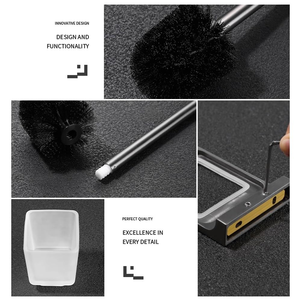 Juego de escobilla y Soporte for Inodoro, escobilla de Inodoro de Pared con Mango Largo, escobilla de baño de latón for Ahorrar Espacio.(Silver)