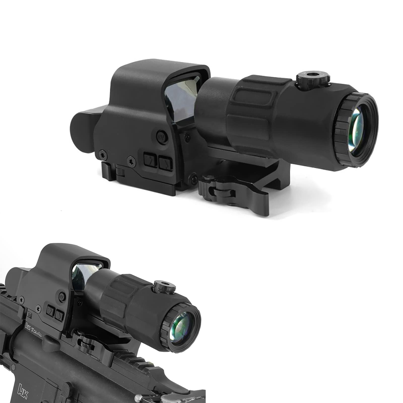 558 mira de punto rojo y verde con lupa G45 5X con soporte QD, liberación rápida, visión reflectante holográfica óptica, 20 niveles de brillo, lentes multicapa, negro/FDE/A-TACS