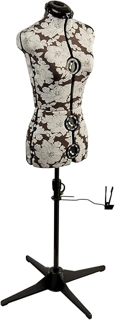 Sewing Online Adjustable Dressmakers Dummy, in a Grey Hollyhock Fabric with Hem Marker, Dress Form Sizes 6 to 10 - Pin, Measure, Fit and Display your Clothes on this Tailors Dummy - 5901P
