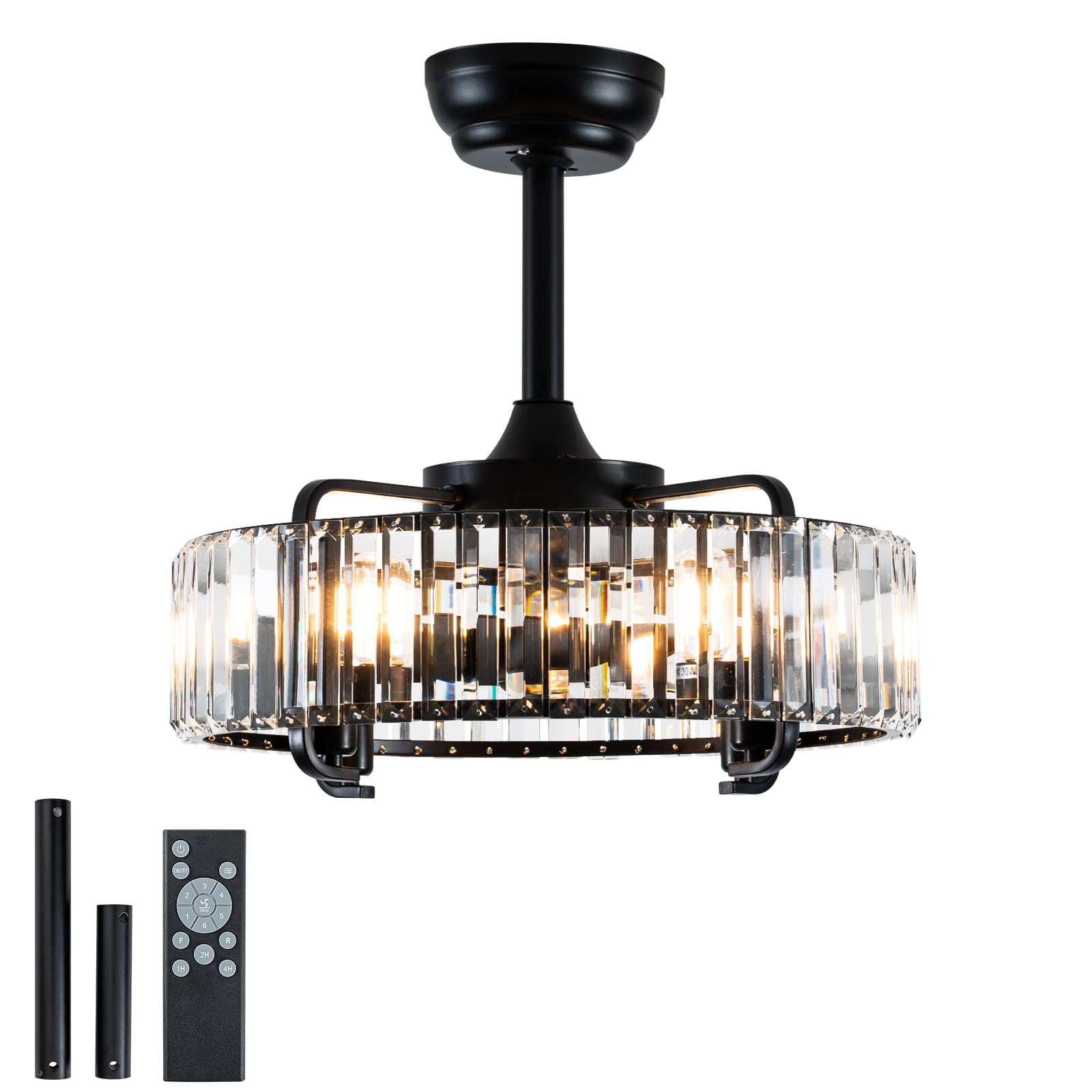 Caged Ceiling Fan with Light 18.1 Inch Modern Crystals Ceiling Fan with Light and Remote Control,6-Speed Reversible Dc Motor for Bedroom Kitchen