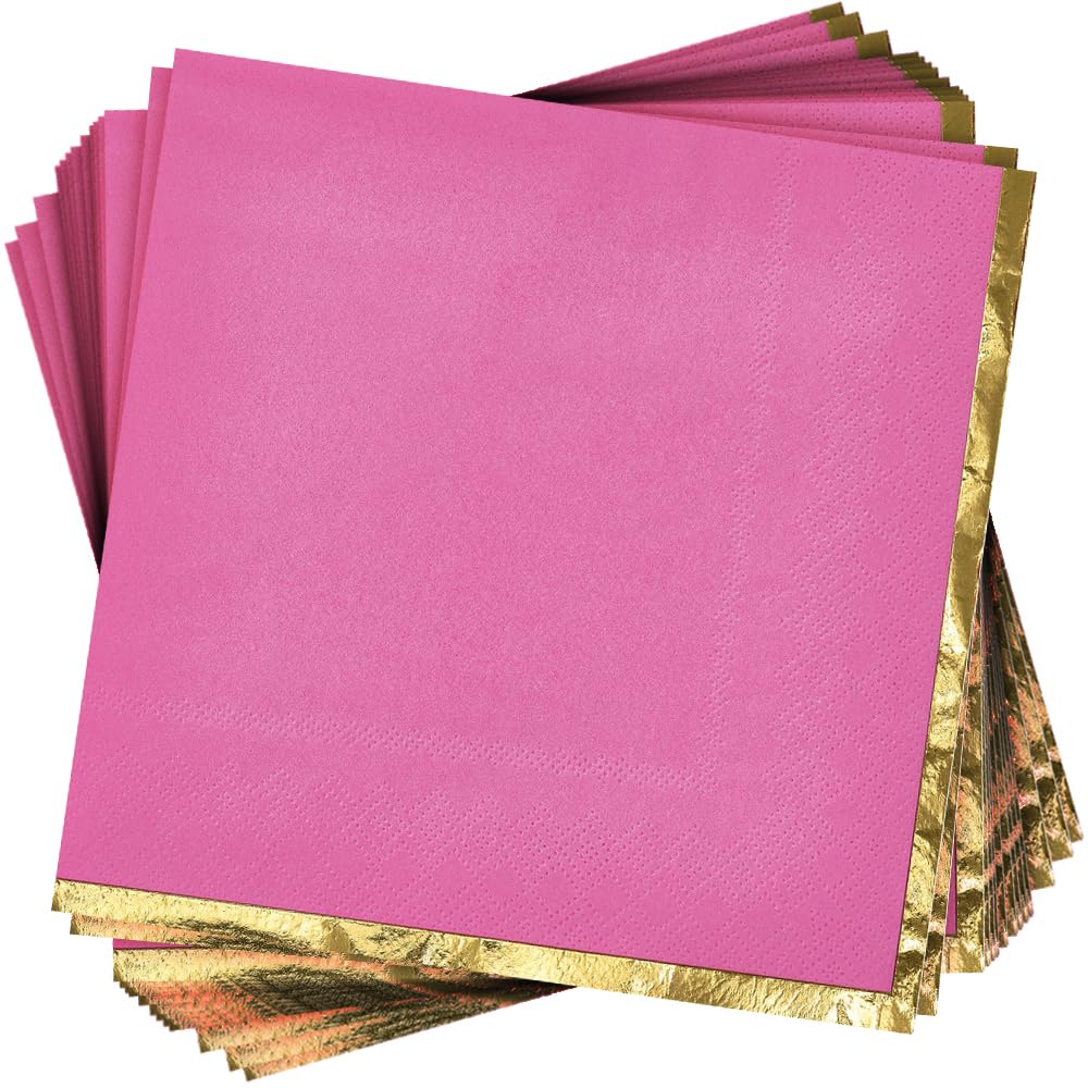 Serviettes absorbantes de fête rose vif pour cocktail et buffet anniversaire