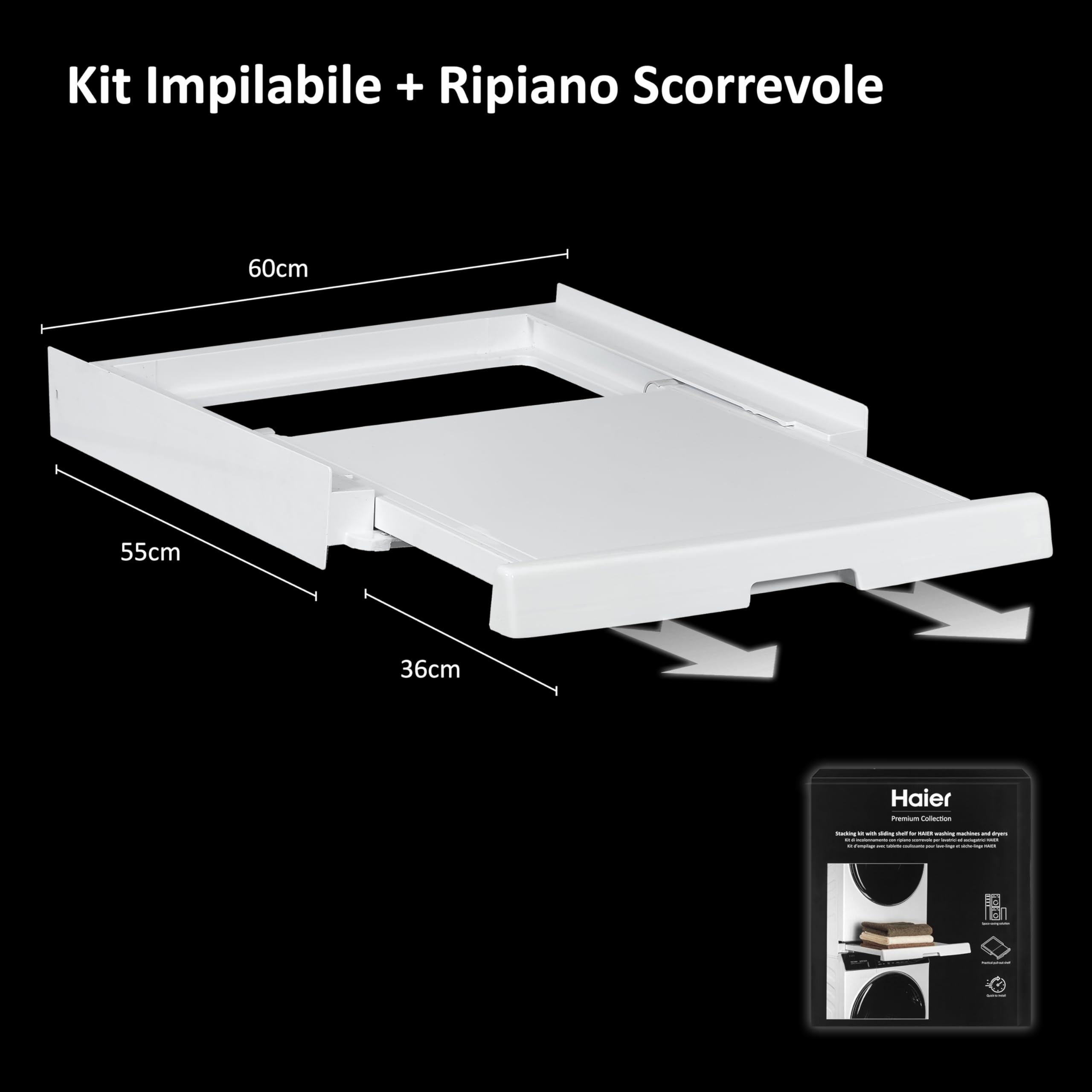 CARE + PROTECT Haier Kit Impilabile Universale con Ripiano Scorrevole per Lavatrici e Asciugatrici, Kit Colonna Salvaspazio, Qualità Premium, Perfetto per Lavatrici e Asciugatrici Haier Serie 3, 5, 7
