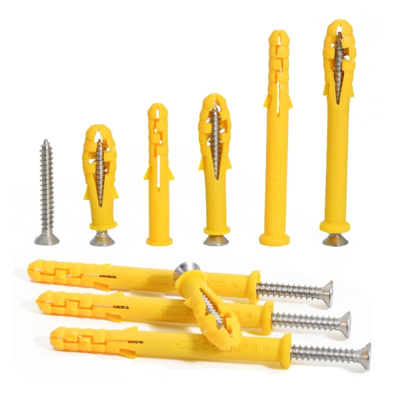 Tornillos de expansión de plástico Tornillos de pared M6x30/M8x40, tacos de anclaje con tornillo de expansión de plástico acanalado autorroscante, pequeño, amarillo(M6x30)