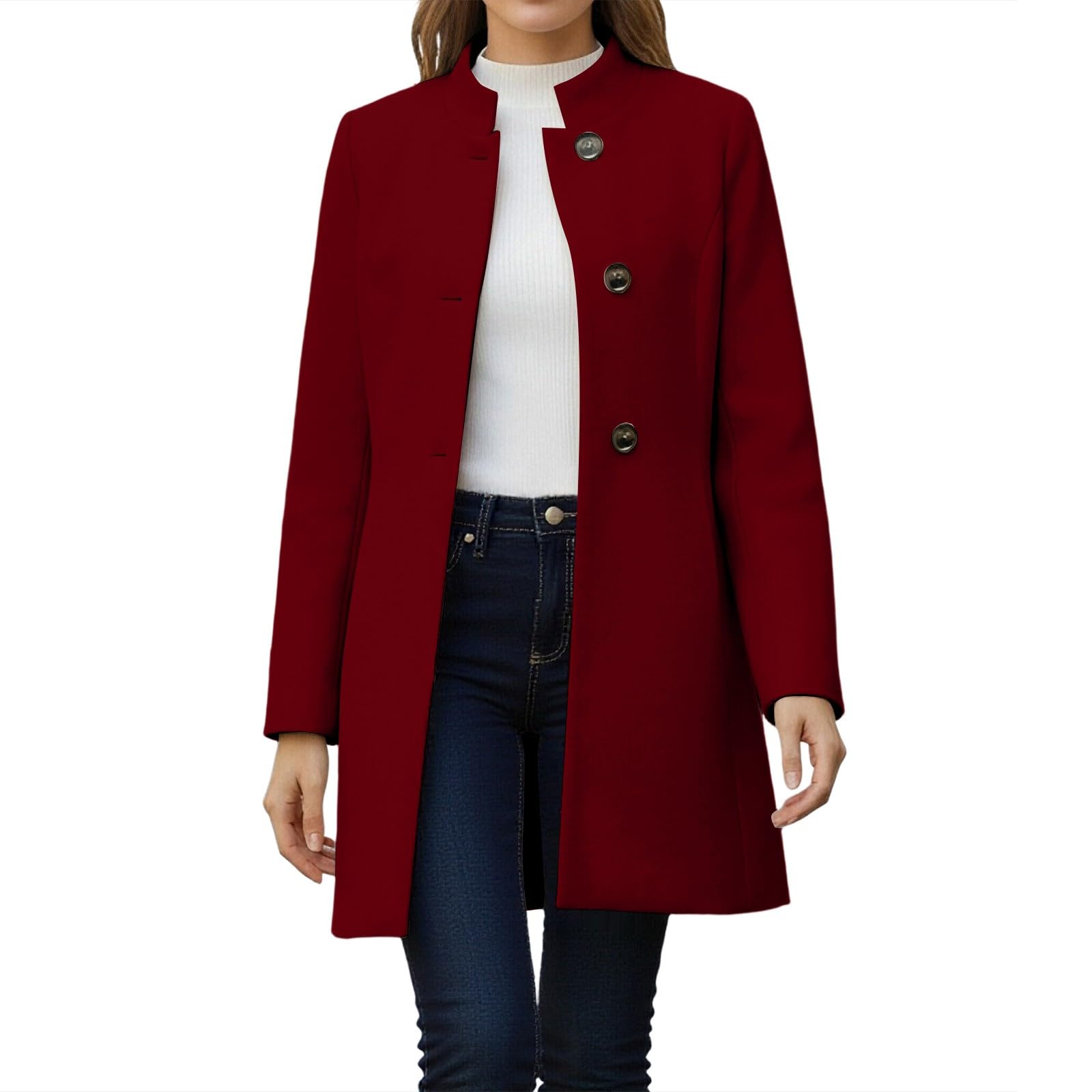 Winter Elegant Womens Pea Coat Mid Long Wool Coat Wool Blend Trench Coat Fashion Business Work Office Outdoor