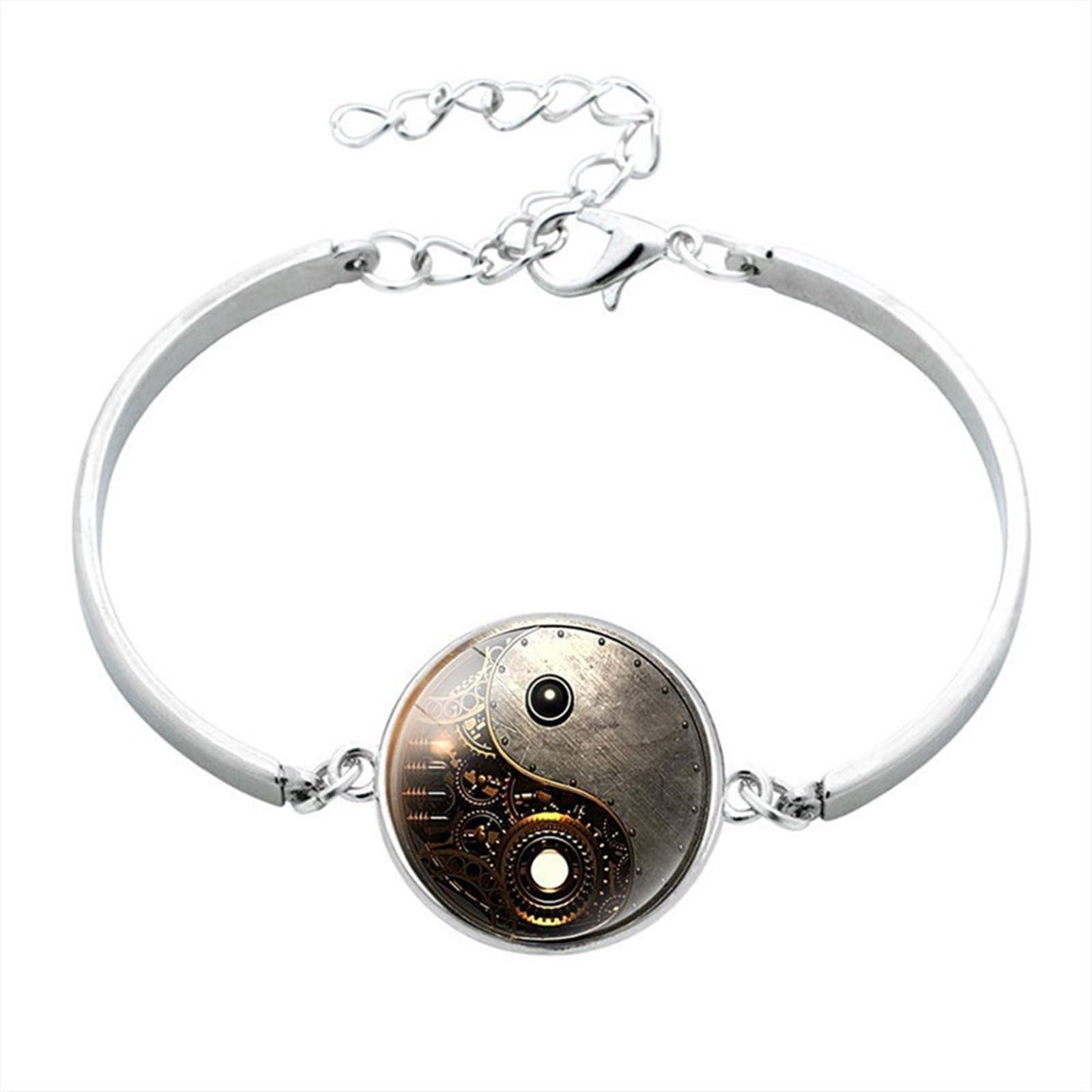 Bracelet en alliage yin yang taiji bagua et pierres précieuses