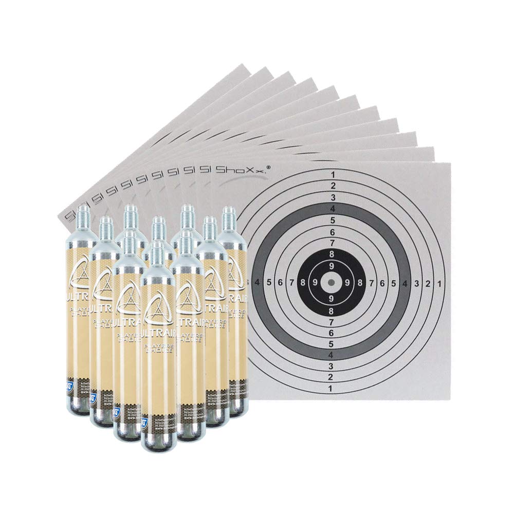 10 ULTRAIR CO2-Kapseln 88g + 100 Shoot-Club Zielscheiben 14x14 cm