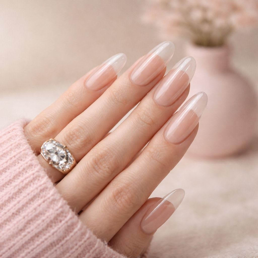 Long Oval Transparent Press On Nails 24 PCS | Clear Artificial Nails for Women | Reusable Acrylic False Nail Extensions with Nail Glue, Tabs, Filer, Pred Pad, Glue Remover & Cuticle Pusher-image-9