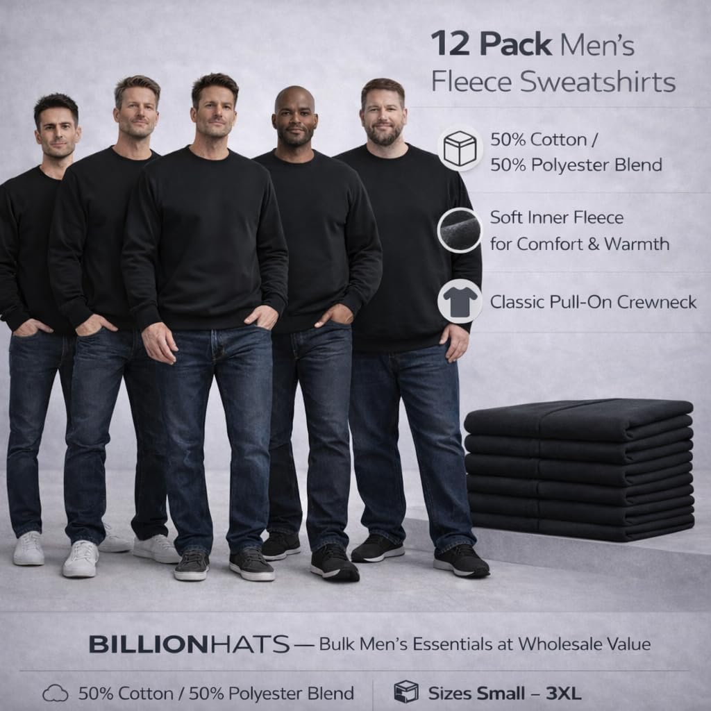 BILLIONHATS Mens Crewneck Sweatshirts in Bulk, Cotton, Wholesale Screenprinting Sweat Shirts For Men, Layer Shirt - Image 3