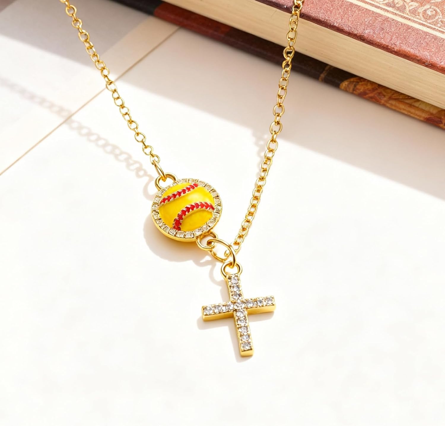 Aonklot Softball Soccer Volleyball Necklace for Women Rhinestone Cross Pendant Christian Faith Jewelry Sports Accessories Christmas Gifts - Image 6